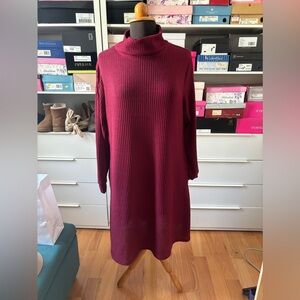 Lightweight ribbed mock-turtleneck knit dress
